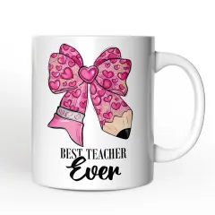 Pencil Coquette Teacher Bow Mug, Cute Appreciation Present, Back To School Gift