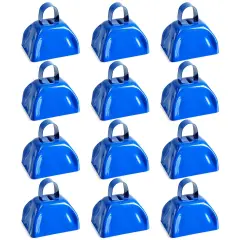 Blue Panda 12 Pack 3-inch Cowbells with Handle, Blue Hand Percussion Cow Bells Noise Makers for Sporting Events, Football Games and Celebrations