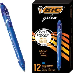 Quick Dry Blue Gel Pens, Medium Point (0.7mm), 12-Count Pack, Retractable Gel Pens With Comfortable Full Grip