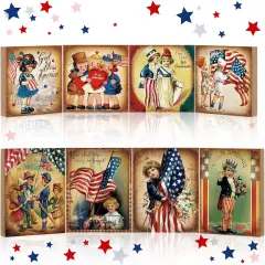 8 Pcs Vintage 4th of July Decorations Retro Patriotic Wooden Sign Independence Day Tabletop