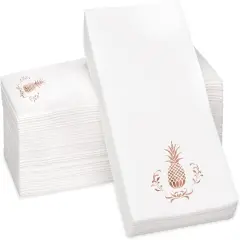 Pineapple Rose Gold Foil Stamped Airlaid Paper Dinner Napkins, 1/6 Fold 12"x17" Disposable Guest Hand Towels - Absorbent, Linen-Like, Weddings, Receptions, Parties, Bathroom (Rose Gold, 100 Count)