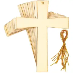 12 Pack Unfinished Wood Cross Cutouts with Gold Rope for Craft - Wooden Cross Ornaments Charms for Christian Baptism, Easter, First Communion, Rosary, Sunday School, Church Brown