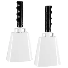 2 Pack 9.5-inch Cowbells for Sporting Events, Percussion Noise Makers with Handle for Football Games, Stadiums (White)