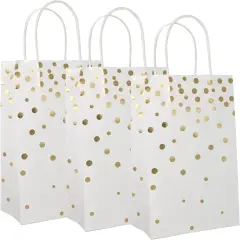 White and Gold Foil Paper Gift Bags with Handles, 25 Pieces Party Favor Bags Birthday Bags
