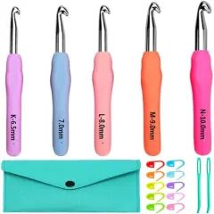 Large Ergonomic Crochet Hooks Set 6.5mm 7.0mm 8.0mm 9.0mm 10.0mm (5 Size)