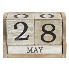 Wooden Perpetual Block Calendar for Desk, Wood Month Date Display Blocks for Teachers, Students, Classroom, Rustic Farmhouse Office Decor, Desk Accessories (5 x 4 In) Brown
