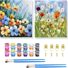 2 Pack Flower Paint by Number Framed, Flower Paint by Numbers for Adults Beginner, Adults Paint by Number Kits Flower