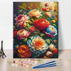 Flowers Paint by Number, Vintage Floral Paint by Numbers for Adults Beginner, Colorful Flowers and Leaves Oil Painting by Numbers on Canvas, Frameless Modern Painting Kit with Brushes