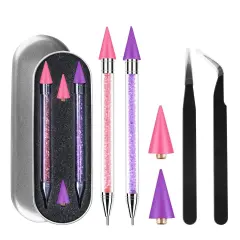 Rhinestone Picker Tool,2 Pcs Rhinestones Diamond Painting Dotting Pen,Rhinestone Tool,Gem Picker Tool,Manicure Nail Art DIY Decoration Tool,Wax Pencil for Rhinestones (Purple and Pink)
