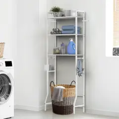 3-Tier Over-The-Toilet Storage Shelf with Adjustable Feet | Anti-Tip Bathroom Organizer | White Scandinavian-Style Space-Saving Shelf for Bathroom, Laundry Room