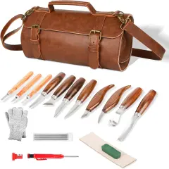 Wood Carving Tools Sets Deluxe Wood Carving Kit Wooden Carving Knife Wood working Carving Knife Tools Set with Large Leather Case For Beginner and Carpenter Experts