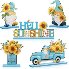 5 Pcs Sunflower Table Sign Sunflower Wooden Table Centerpieces Sign Summer Gnome Wooden Table Decor Sunshine Table Decoration Signs Gnome Wooden Centerpiece for Home Party(Blue)