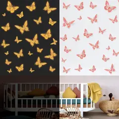 Glow in The Dark 3D Butterfly 24 Pcs 3 Sizes, Luminous Butterfly Stickers for Ceiling or Wall, Glow in The Dark Party Supplies, Removable Luminous Stickers for Kids Babys Nursery (Orange)