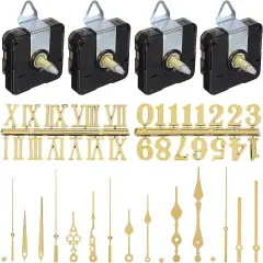 4Pcs Quartz Clock Mechanism Kit, Clock Numerals Kit, Quartz Clock Movement Mechanism Non Ticking DIY Clock Mechanism with 6 Clock Hands Sets, DIY Clock Motor Kit (Gold)