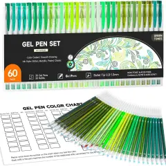 60 Pack Green Tone Gel Pens, 30 Green Tone Gel Pens with 30 Refills for Adults Coloring Books Journaling Drawing Nature, Landscapes, Animals Scenes