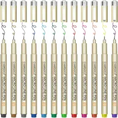 01 Micro Pen, Fine Point Pen with 12 Colors, Waterproof Archival Ink, 0.25mm Fineliner Ink Pens for Artist Illustration, Sketching, Anime, Manga, Technical Drawing and Scrapbooking