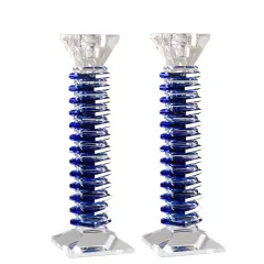 Stacked Design Crystal Candlesticks Set Black