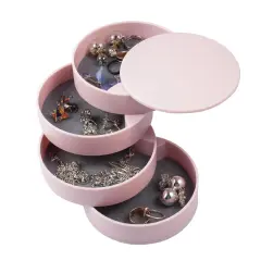 Zodaca 4 Layer Jewelry Storage Organizer, 360 degree Rotating Tiered Jewelry Trinket Tray, Small Plastic Ring Bracelet Earring Holder for Women, Pink