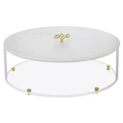 Lucite Matzah Box with White Leatherette Cover and Knot Handle Silver
