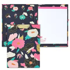 Floral Clipboard Folio with Notepad, Low Profile Clip and Interior Storage Pocket, Cute Clipfolio Business Folder (13 x 9 In) Black