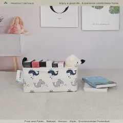 Summer Folding Basket,Canvas Basket, Nursery Hamper,Suitable for Children,Office,Bedroom,Clothes,Toys Storage (REC whale), 14.9&rsquo;&rsquo;L &times;10.2&rsquo;&rsquo;W&times;9.05&rsquo;&rsquo;H inches