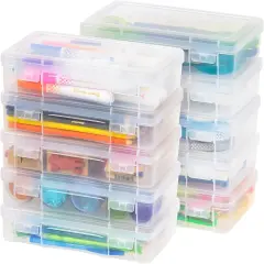 USA Pencil Case Box Storage Container for Organizing with Snap Lid, 10-Pack, Big Capacity Stackable Plastic Pen Pouch for Craft Hobby Art Supplies Journaling Stationery Sticker, Clear, Medium