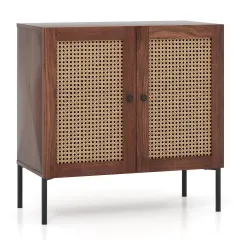 Rattan Sideboard with Adjustable Shelves and Metal Legs Walnut