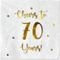 Cheers to 70 Years Cocktail Napkins | Happy 70th Birthday Decorations for Men and Women and Wedding Anniversary Party Decorations | 50-Pack 3-Ply Napkins | 5 x 5 inch folded (White)