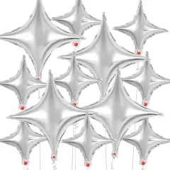 12 Pcs Four Angle Star Balloons,26 Inch and 10 Inch Silver Star Foil Balloons,Quadrangle Balloon Mylar Balloons Helium Balloons for Birthday Party Anniversary Wedding Baby Shower Decorations (Silver)