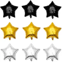 30 pcs Black Gold Silvery Star Foil Balloons, 10 Inch Black Gold Silvery Star Balloons Mylar Balloons for Wedding Decoration Party Balloons Birthday Decoration