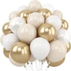 White and Gold Balloons, 12 Inch White Sand Gold Metallic Latex Balloons, Beige Gold Party Balloons