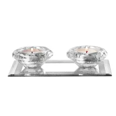 Crystal Tealights Holder with Tray Gold