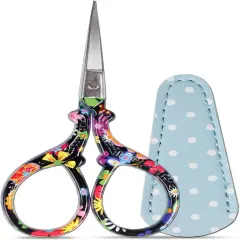 Sewing scissors sharp scissors Embroidery Scissors Crafting Threading Scissors with Leather Scissors Cover for Needlework Craft Art Work Manual Sewing Handicraft DIY Tool Black Flower