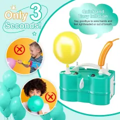 Electric Balloon Pump, 3-in-1 Air Pump for Inflatables and Balloons, Portable Balloon Pump for Latex 260Q Long Foil Balloons, 110V Dual Nozzle Inflator Deflator for Pool Floats Air Beds (Teal)