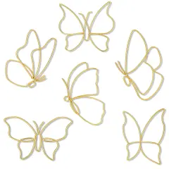 Hotop 6 Pieces Metal Butterfly Wall Decor Metal Wall Art Heart Hanging Decorations Wire Flowers Decor Wall Decals for Kitchen Bathroom Indoor Outdoor Wedding Birthday Party (Gold,Butterfly)