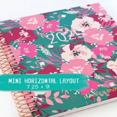 2025 Planner - Mini Horizontal Layout, Spiral Bound - "Teal & Pink Floral" (#405)