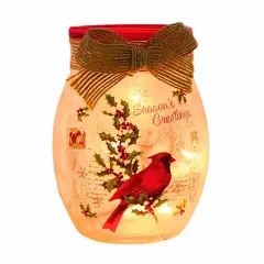 Stony Creek 4.0 Inch Vintage Postcard Small Jar Christmas Lighted Glass Accent , Christmas Decor Pre-Lit Electric Christmas CARDINAL