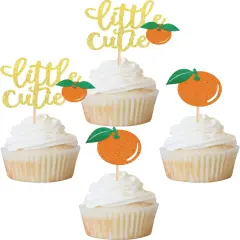 24 Pack Little Cutie Cupcake Toppers Glitter Tangerine Cupcake Picks Citrus Cake Decorations for Orange Theme