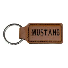 Keychain - Rectangle - Mustang - Leather Rawhide/Black