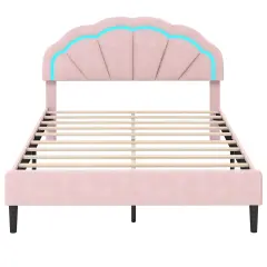 andink Velvet LED Bed Frame with Adjustable Headboard and Under Bed Storage