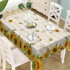 Spring Summer Sunflower Rectangle Tablecloth 60 x 120 Inches, Fall Autumn Flower Floral Decorative Dining Table Cloth, Seasonal Dinner Table Cover Picnic Party Decoration