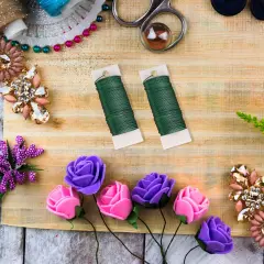 3 Pack 114 Yards 22 Gauge Green Flexible Paddle Wire for Crafts, Christmas Wreaths Tree, Garland and Floral Flower Arrangements