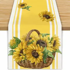 Linen Sunflower Fall Table Runner Farmhouse Sunshine 72 Inches Long Farmhouse Spring Summer Autumn Fall Home Kitchen Dinging Room Table Decoration 13x72 Inch