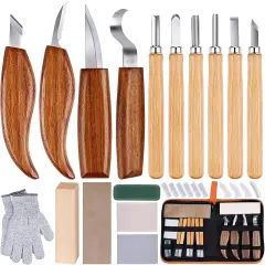 26-in-1 Wood Carving Kit with Detail Wood Carving Knife, Whittling Knife, Wood Chisel Knife, Gloves, Carving Knife Sharpener for Spoon, Bowl, Kuksa Cup