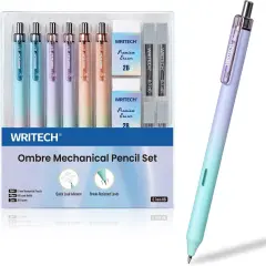 Up Mechanical Pencil Set: 6ct Gradient Barrel 0.7mm Mechanical Pencils with 4 Tubes of HB Lead Refills and 2 Extra Erasers for Writing Drawing Sketching Drafting