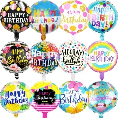 36PCS Happy Birthday Foil Balloons, 18" Round Mylar Foil Helium Balloon Floating Inflatable Birthday Balloons