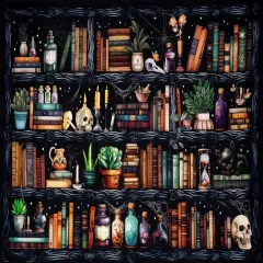 Bookshelf Diamond Painting Kits for Adults,Goth Skull Diamond Art Kits for Adults Beginner,Magical Book Vintage Botanical Round Full Drill Gem Art for Home Wall Decor 12X16 Inch