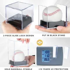 4-Pack Black-Stand Baseball Display Case - UV Protected Acrylic Square Baseball Holder, Official Size Baseball Display Box, Clear Display Cube Baseball Memorabilia Showcase Autographed Ball Protector