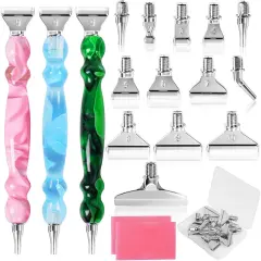 29pcs 5D Diamond Painting Pens Kit, 13 Metal Screw Thread Tips, 12 Painting Wax, 3 Resin Art Pens, Multi Placer Tips for DIY Crafts