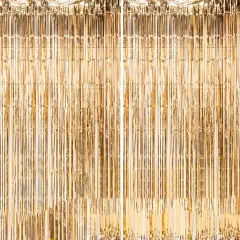 2 Pack Backdrop Curtain, 3FT x 8FT Metallic Tinsel Foil Fringe Curtains Photo Booth Background for Baby Shower Party Birthday Wedding Engagement Bridal Shower (Champagne Gold)